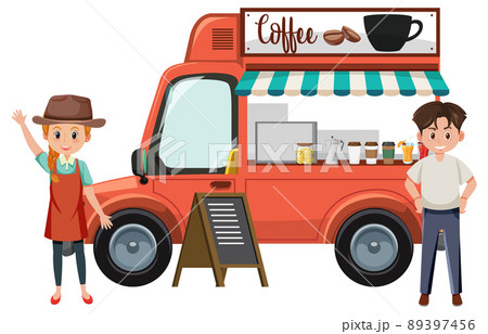 Happy people and coffee truck Happy people and coffee truck 89397456