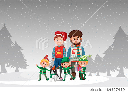 Family on christmas day in snow Family on christmas day in snow 89397459