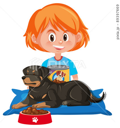 Happy girl with her dog on white background 89397669