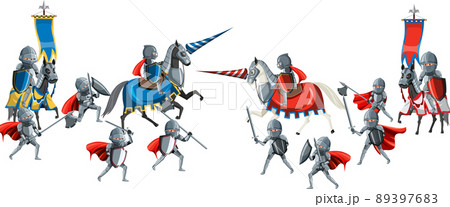 Medieval knights in a battle on white background 89397683