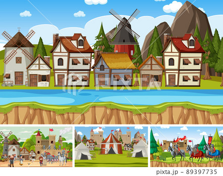 Set of different scene medieval 89397735