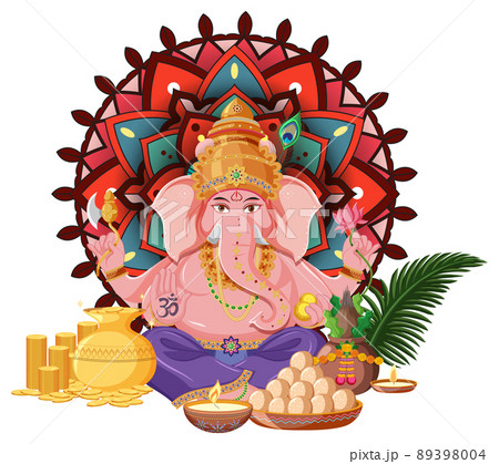 Ganesh Chaturthi cartoon on white background 89398004