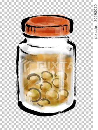 梅酒を瓶で漬けた手描き和風イラスト　出来上がり 89398050