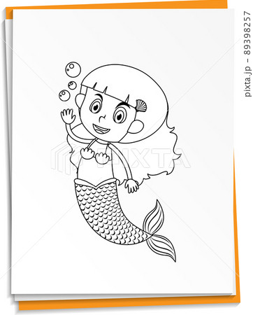 Hand Drawn Mermaid On Paperのイラスト素材 3957