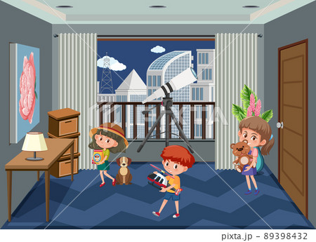 Children holding their toys in the room scene 89398432