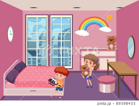 Pink bedroom scene with cartoon character 89398433