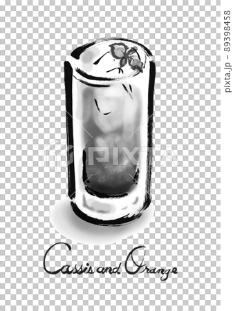 カクテルのカシスオレンジの手描きイラスト　モノクロ 89398458