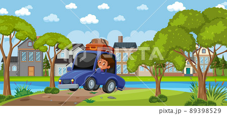 Outdoor street scene with cartoon character Outdoor street scene with cartoon character 89398529