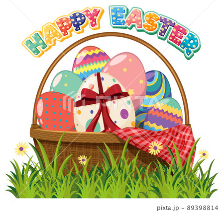 Happy Easter design with eggs in basket 89398814