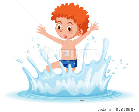 A water splash with fun boy on white background A water splash with fun boy on white background 89398987