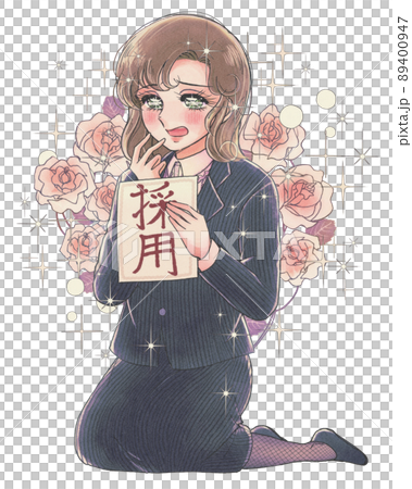 80年代少女漫画風・採用を喜ぶカワイイ就活生・薔薇キラキラ 89400947