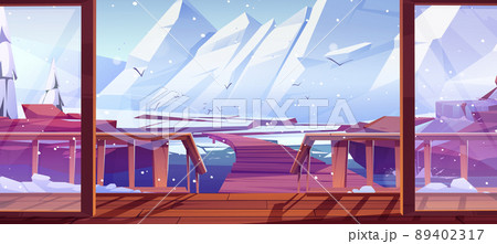 Home terrace view on wooden bridge or pier in sea Home terrace view on wooden bridge or pier in sea 89402317