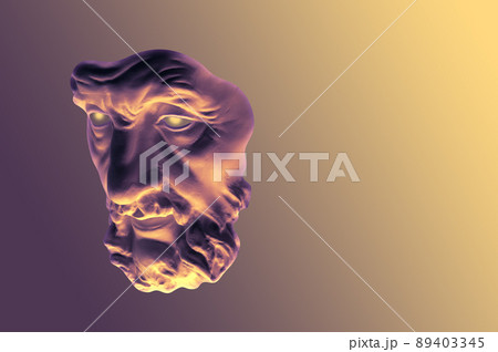 Collage with antique sculpture of mask human face in pop art style. Modern creative concept image with ancient statue head. Zine culture. Contemporary art poster. Funky punk minimalism. Unusual design 89403345