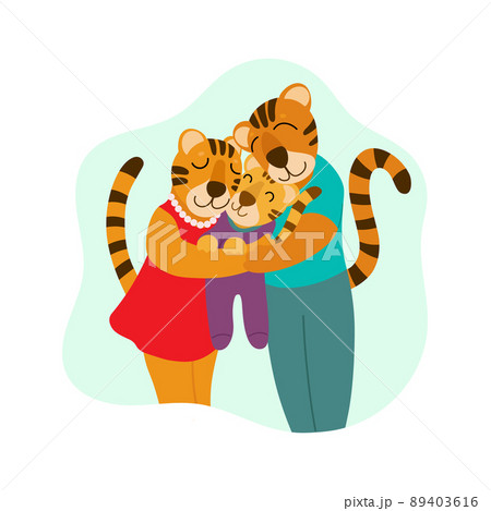 Happy tiger family flat style vector illustration 89403616