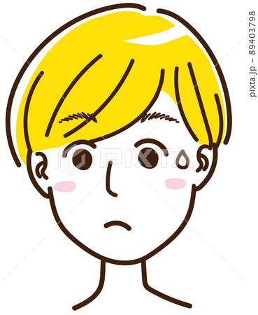 男性　女性　中性的　顔　表情　驚く　びっくりする　汗　金髪　外国人 89403798