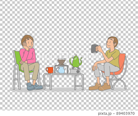 アウトドアでコーヒーを楽しむ夫婦 89403970