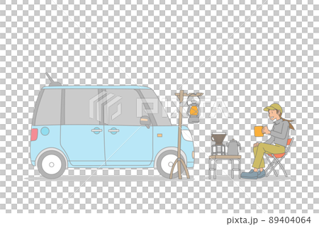 軽自動車でソロキャンプを楽しむ女性 89404064