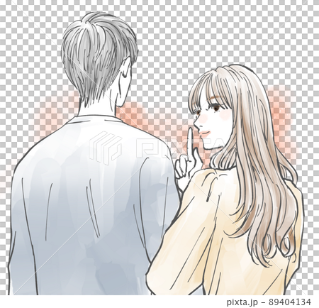 カップル 男性と腕を組みながら後ろを振り返る女性 カップル 男性と腕を組みながら後ろを振り返る女性 89404134