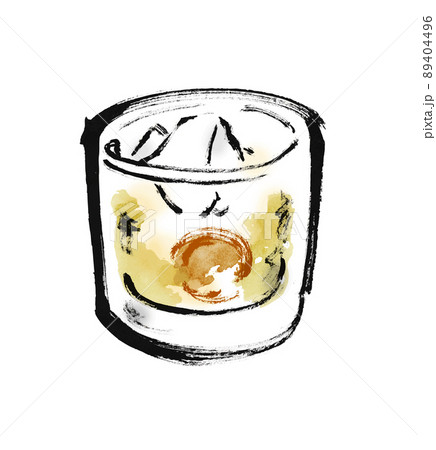 グラスに入った梅酒の手描き和風イラスト グラスに入った梅酒の手描き和風イラスト 89404496