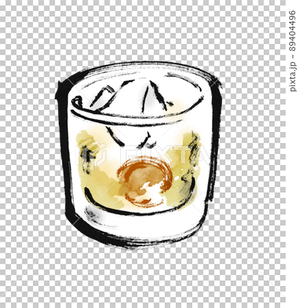 グラスに入った梅酒の手描き和風イラスト グラスに入った梅酒の手描き和風イラスト 89404496