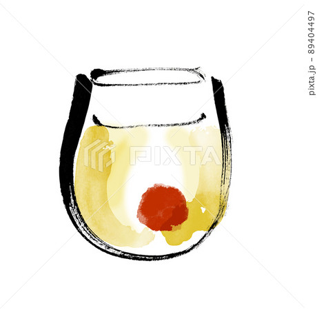 グラスに入った梅酒の手描き和風イラスト グラスに入った梅酒の手描き和風イラスト 89404497