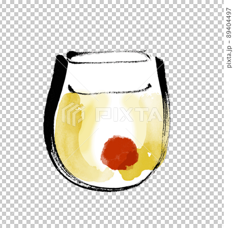 グラスに入った梅酒の手描き和風イラスト グラスに入った梅酒の手描き和風イラスト 89404497