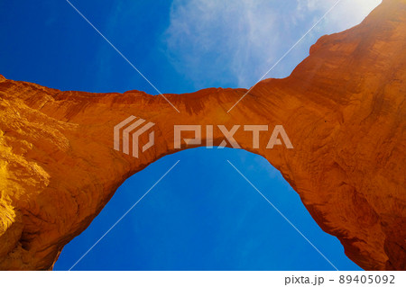 bottom up view Abstract Rock formation at plateau Ennedi aka Aloba arch in Chad 89405092