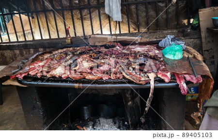 Close-up view to grilled meat as street food , Niamey, Niger 89405103