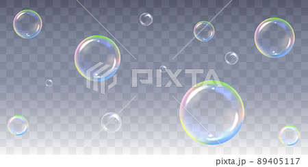 シャボン玉が泡立ち、虹色でリアル 89405117