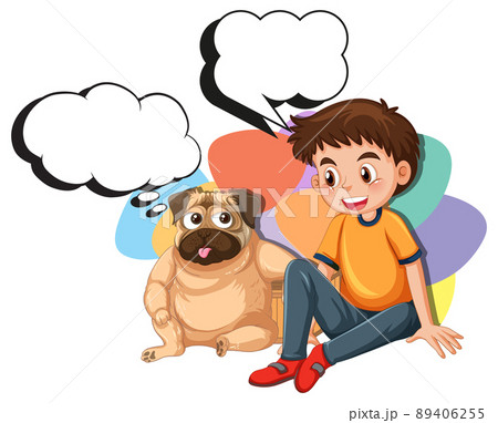 A boy and dog with callouts 89406255