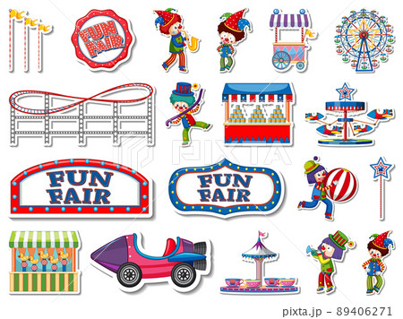 Sticker set of amusement park and fun fair objects 89406271
