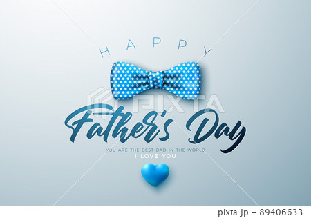 Happy Father's Day Greeting Card Design with Bow Tie and Heart on Light Background. Vector Celebration Illustration for Best Dad. Template for Banner, Flyer or Poster. 89406633