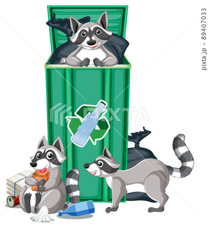 Trashcan full of dirty bags and plastic Trashcan full of dirty bags and plastic 89407033