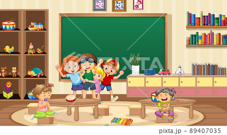Scene with children playing in classroom Scene with children playing in classroom 89407035