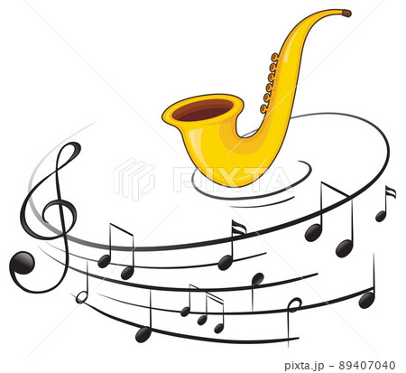A saxophone with musical notes on white background 89407040