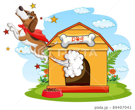 A puppy outside the doghouse 89407041