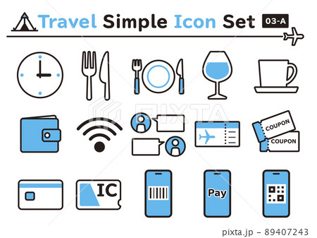 旅行のシンプルでかわいいアイコンセット　03-A 89407243