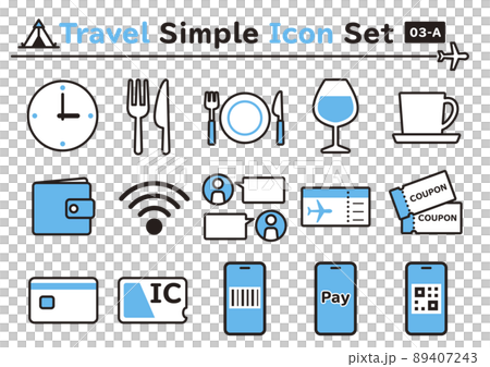 旅行のシンプルでかわいいアイコンセット　03-A 89407243