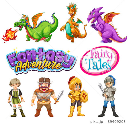 Set of dragons and fairy tale cartoon characters 89409203