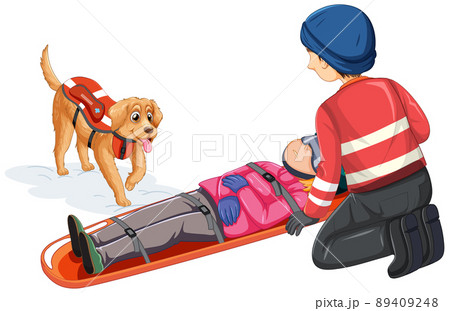 Rescue using stretcher on white background Rescue using stretcher on white background 89409248