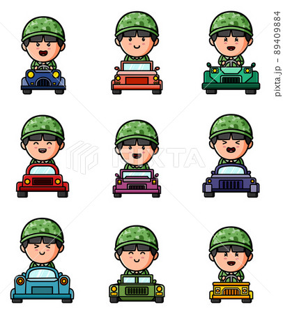 The army driving the car with the different expression mascot bundle set  89409884