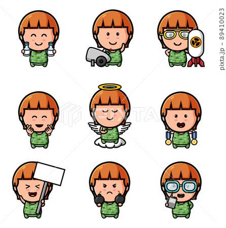 The cute happy boy with the army shirt mascot bundle set The cute happy boy with the army shirt mascot bundle set 89410023