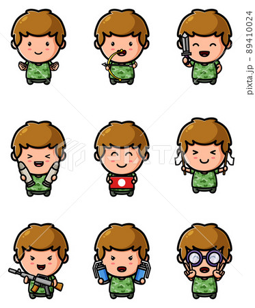The cute boy gesturing the army mascot bundle set  89410024