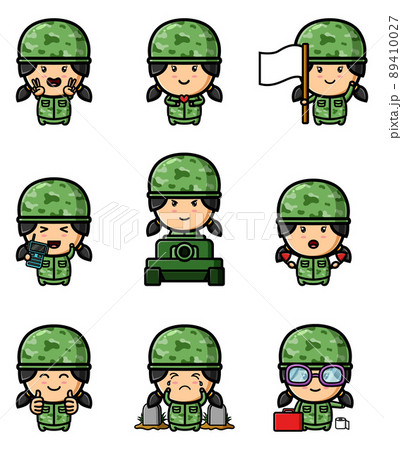 The cute army girl is wearing the green mottle uniform of mascot bundle set The cute army girl is wearing the green mottle uniform of mascot bundle set 89410027