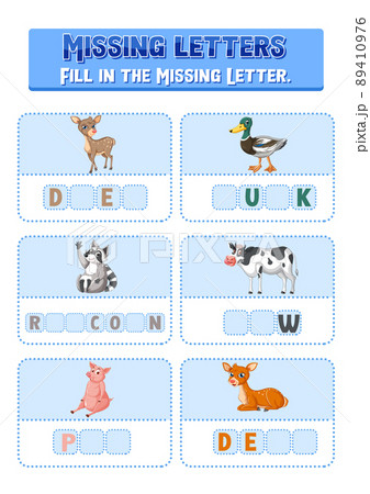 Fill the missing letter of each word worksheet for children 89410976