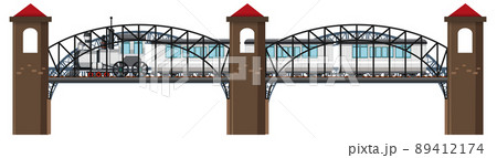 Isolated steam locomotive on bridge 89412174