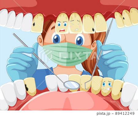 Dentist holding instruments examining patient teeth Dentist holding instruments examining patient teeth 89412249