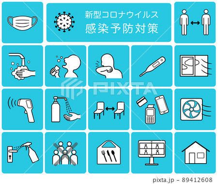 新型コロナウイルス COVID-19 感染症対策ポスター　アイコン セット 89412608