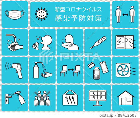 新型コロナウイルス COVID-19 感染症対策ポスター　アイコン セット 89412608