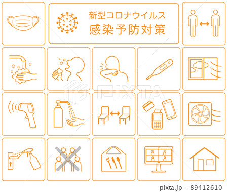 新型コロナウイルス COVID-19 感染症対策ポスター　アイコン セット 89412610